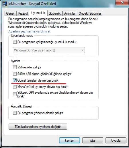 LoL oyun ekranı yüklenmiyor hatası için tam ekran optimizasyonu ayarı LoL oyun ekranı yüklenmiyor hatası için tam ekran optimizasyonu ayarı